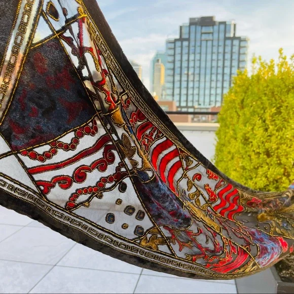 Oscar de la Renta Vintage Royal Velvet Cut Out Mesh Art Long Rectangle Scarf - Picture 12 of 16